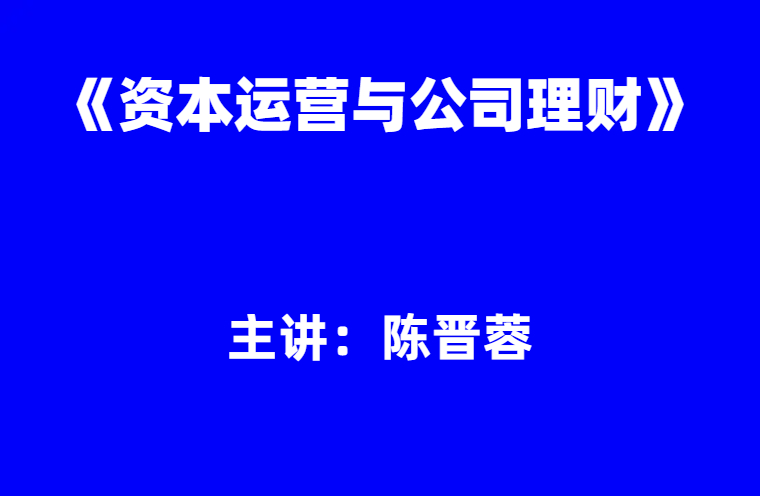 陈晋蓉：《资本运营与公司理财》